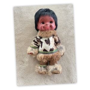 Vintage 11” Alaska Eskimo Souvenir Doll Real Fur Parka & Boots‎ 1960s